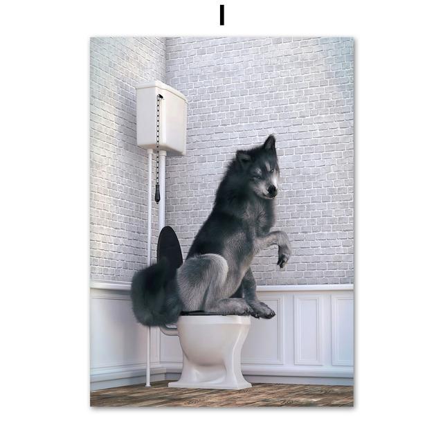 Юмор для ванной комнаты животное динозавр кролик акула лиса настенная живопись печать холст живопись ванна плакат настенные панно туалет домашний декор