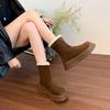 Women's Retro Khaki Fleece-Lined Snow Boots with Thick Soles - Warm & Fashionable Cotton Footwear for Autumn & Winter