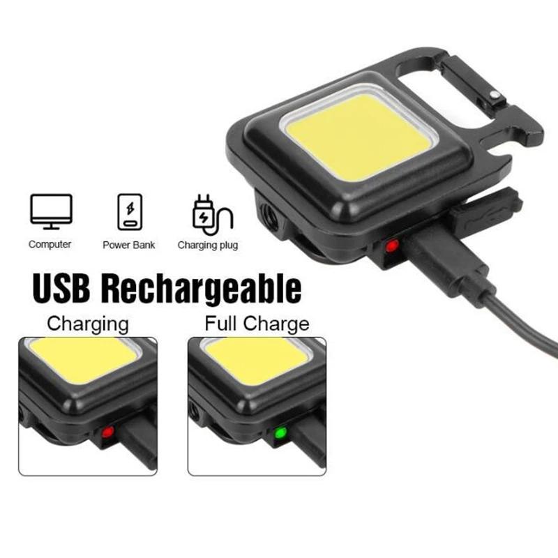 Многофункциональный мини-светодиодный фонарик, рабочий свет, портативный карманный фонарик, брелки, USB перезаряжаемый, уличный, кемпинг, штопор