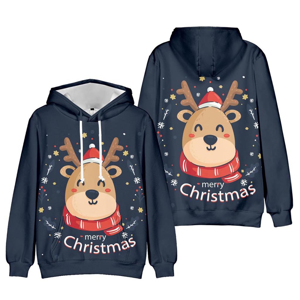 Свитер с капюшоном с рождественским принтом и длинными рукавами для мужчин и женщин весной и осенью