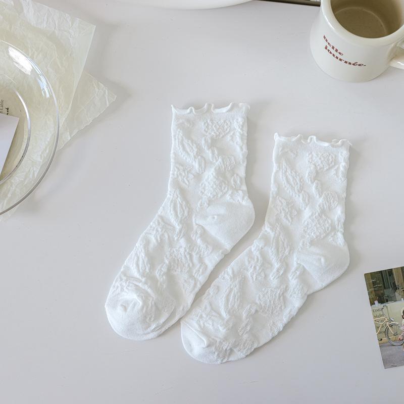 Lolita Style Japanese Kawaii Women Socks Cute Frilly Ruffle Socks Solid White Black Mesh Lace Girls Sweet Harajuku Short Socks