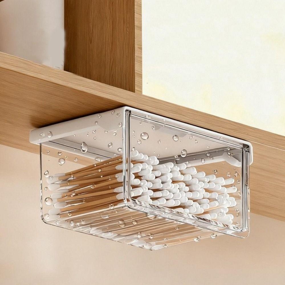 Plastic Under Desk Drawer Organizer Self Adhesive Qtip Holder for Swabs Floss