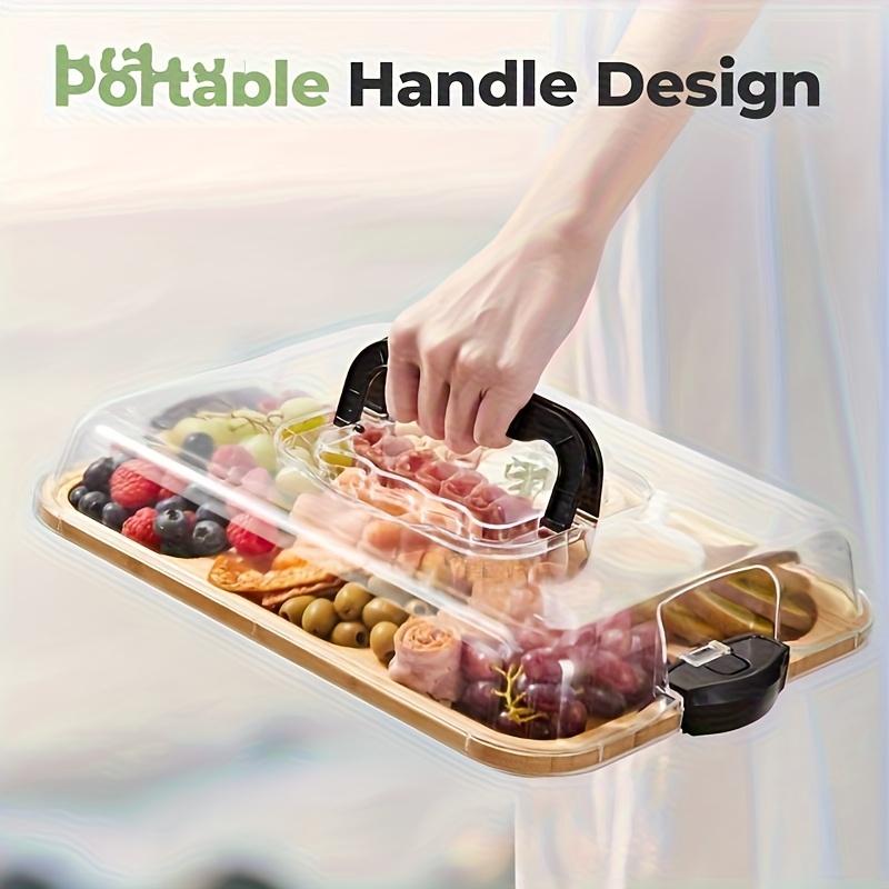 Бамбуковый поднос для сыра с прозрачной акриловой крышкой - Портативная доска для закусок для кемпинга, вечеринок, ресторанов, поднос для подачи закусок