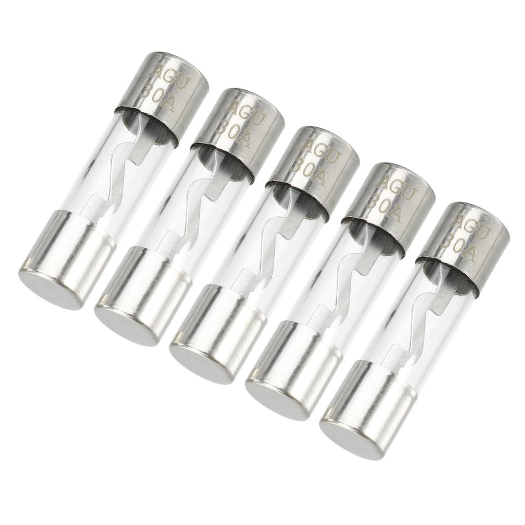 Partuto Set of 5 10x38mm 0.39x1.50" 30A Universal AGU Glass Fuse - Car Fuse