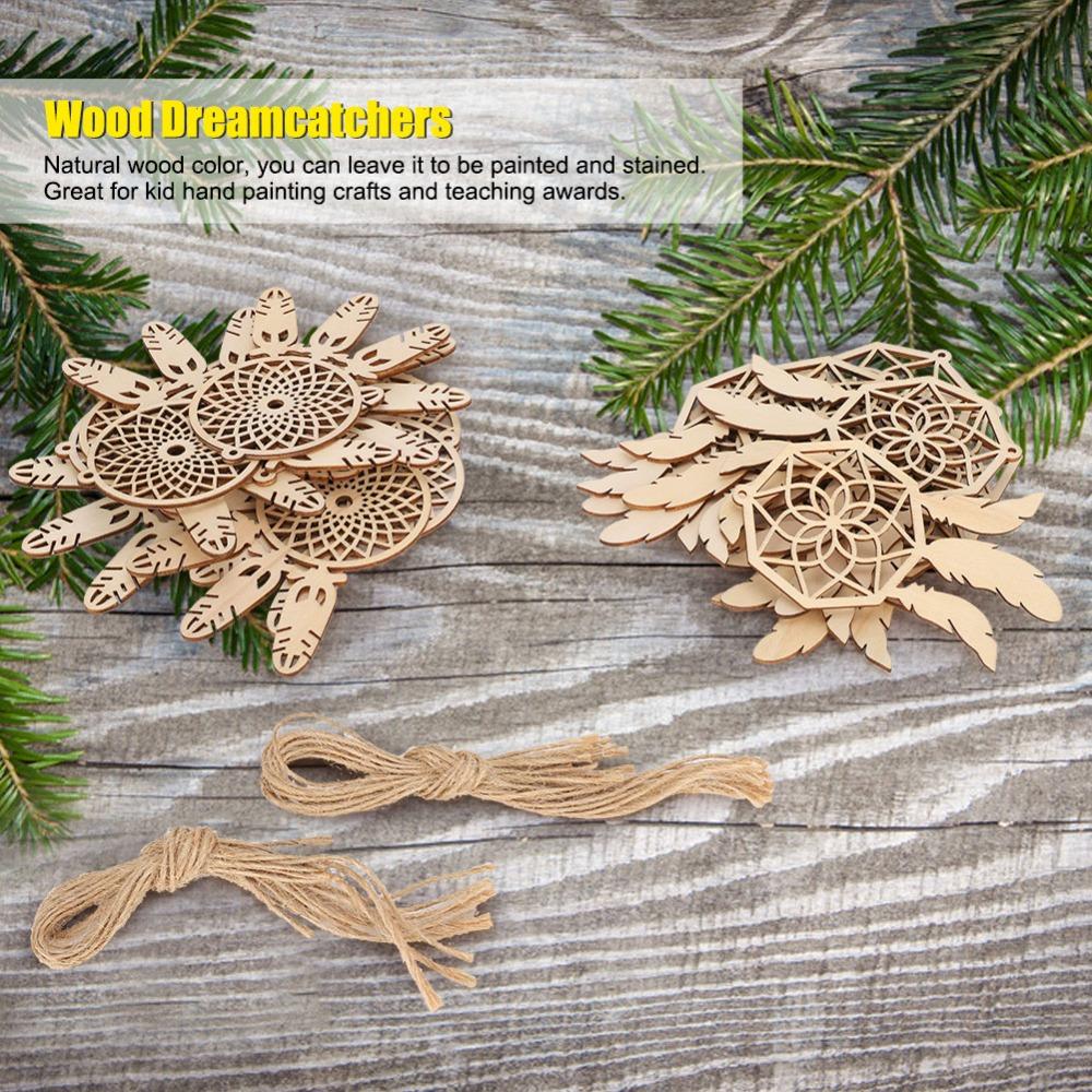 20pcs Wood Wooden Dreamcatchers Wooden Pendant Unfinished Wood Hanging Ornaments String Decor Dream Catcher Kits Boho Bedroom