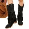 2014 New Wedge Chunky Heel Boots Women Rivets Tassels Design Western Boots SyfIyno Khaki Cowboy Boots for Woman Cowgirl Botas