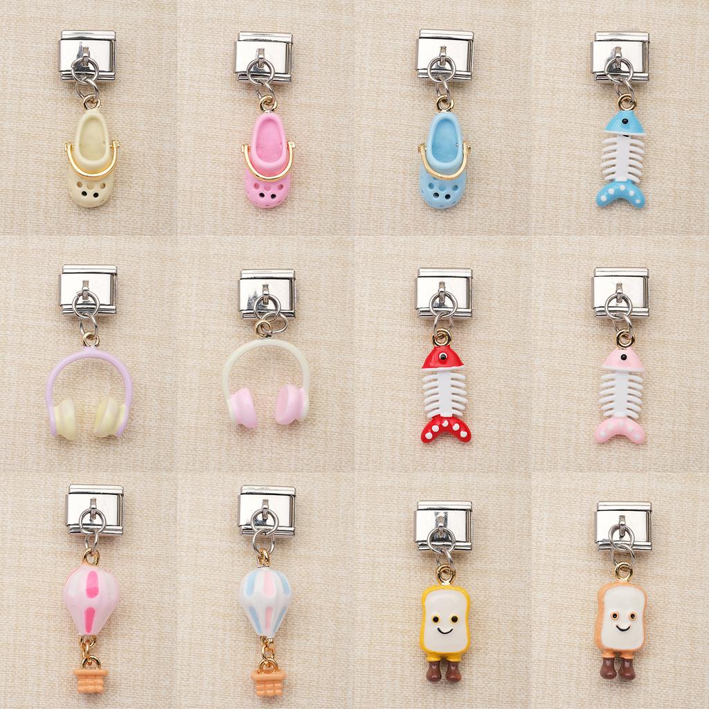 Kawaii Mini Food Daily Item Enamel Drop Charms Silver Base Detachable Pendants Custom Splicing Italian Modular Watch BandJewelry