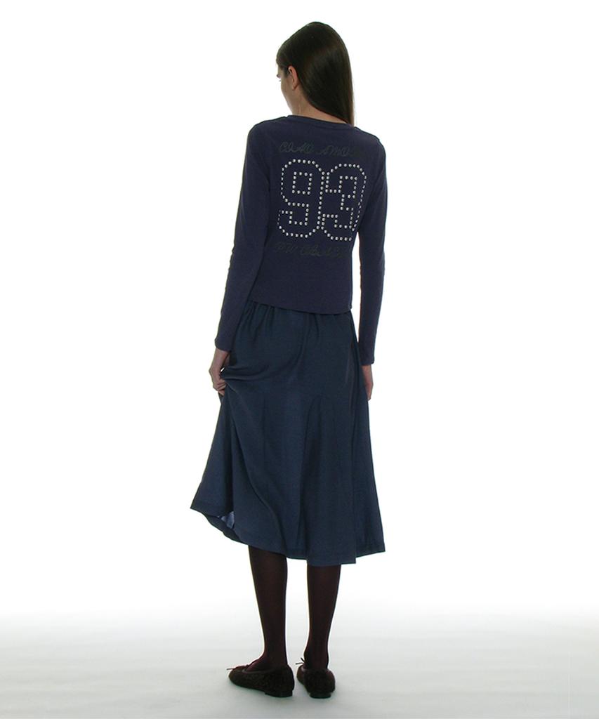 PARTIMENTO WOMEN 93 Studded Printed Long Sleeve Tee_Purple