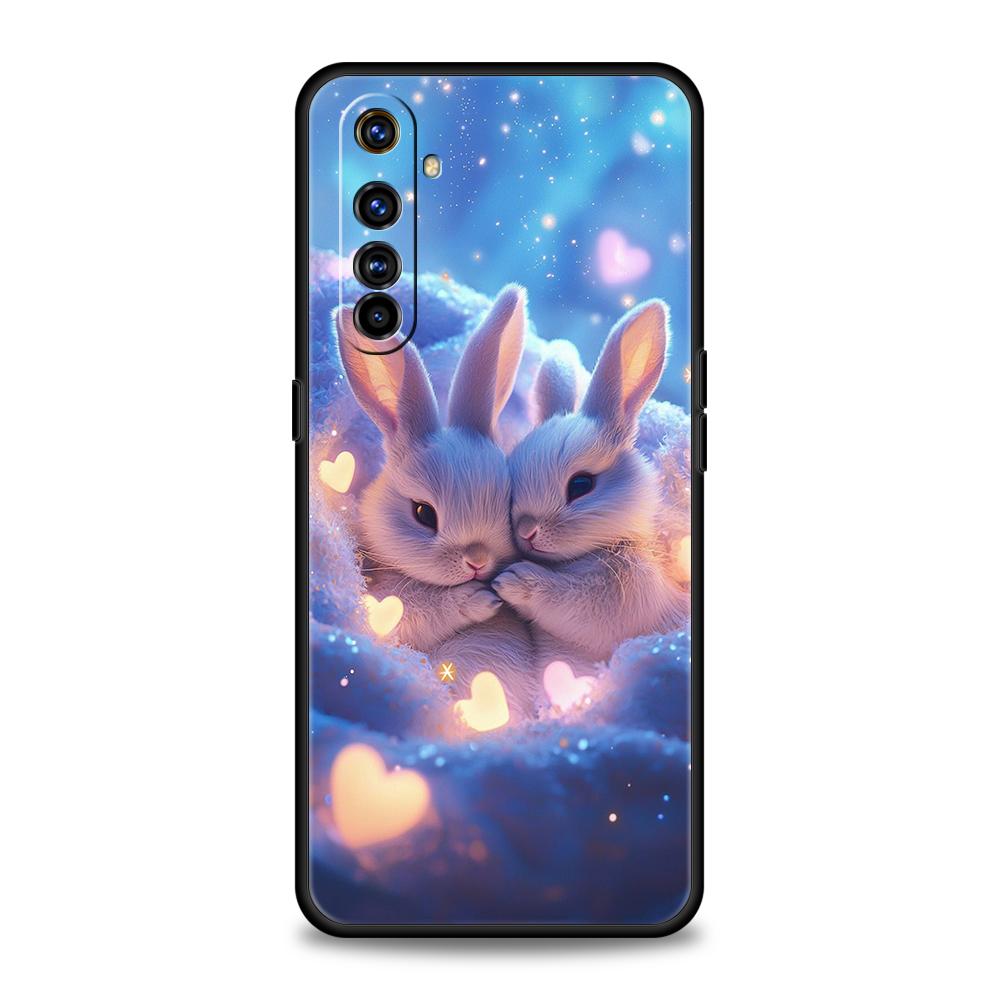 Мягкий ТПУ Чехол для телефона Realme 11 10 9 Pro Plus GT2 GT3 GT5 C21 C25 C35 C53 C55 C67 Pro 5G Рисунок тушью Кролик Арт Сумки