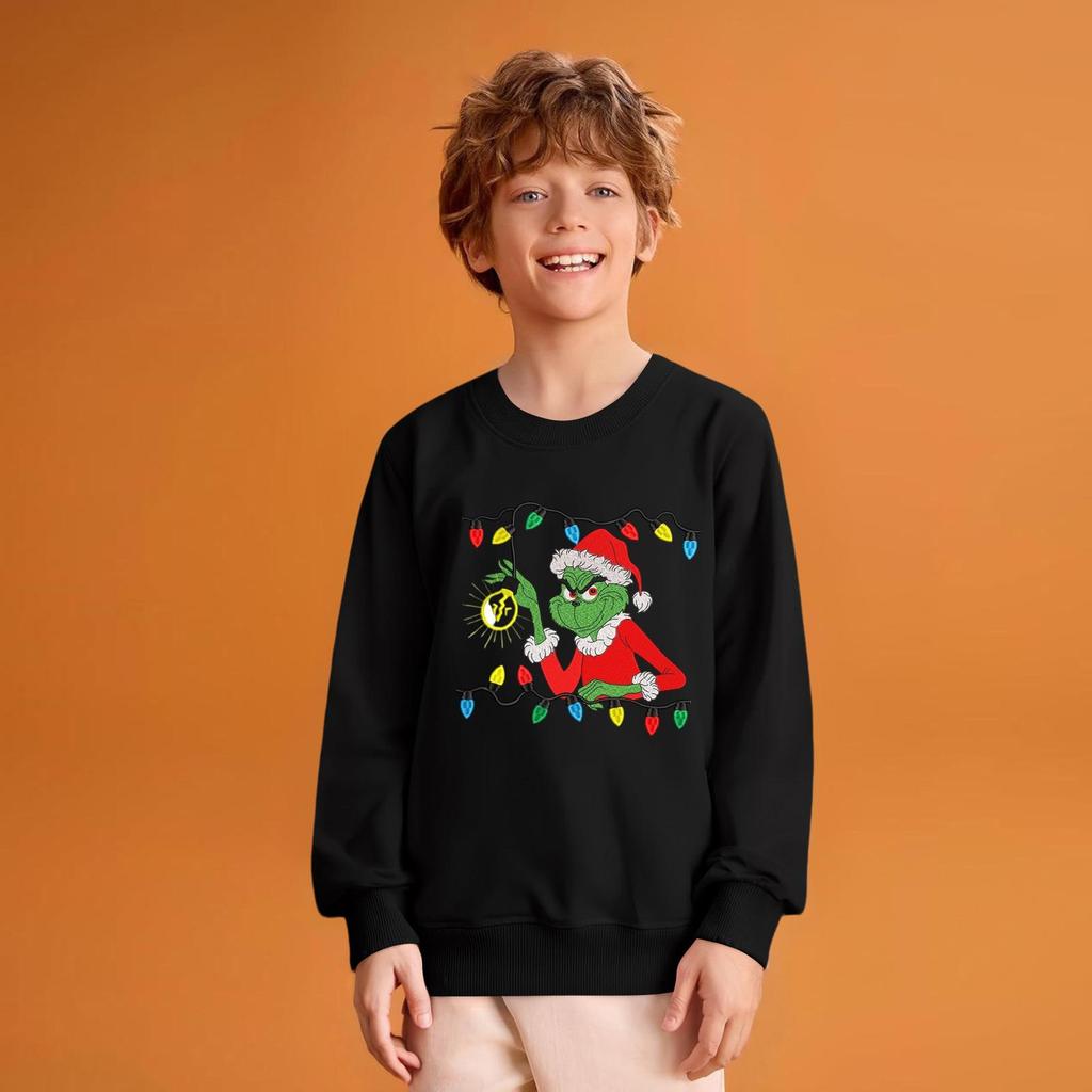 Kids' Fashion Loose-Fit Casual Long-Sleeve Christmas Print Oversized Crewneck Sweatshirt