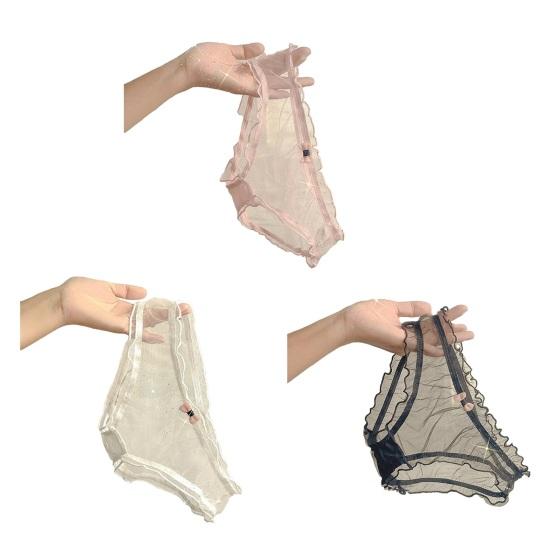 Женские трусики из сетки с оборками и вырезами, сексуальное прозрачное нижнее белье с низкой посадкой и бантиком, ультратонкие мягкие трусики