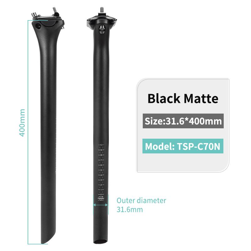 TOSEEK C70 No Logo Carbon Seatpost Light Weight 27.2/31.6mm Matte Black MTB Road Bike Seat Post Seat Tube Bicycle Parts