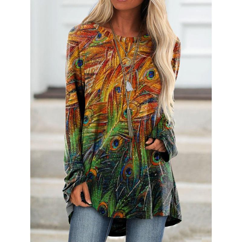 Женская футболка больших размеров с длинным рукавом и 3D принтом, весенне-осенняя повседневная свободная верхняя одежда с круглым вырезом