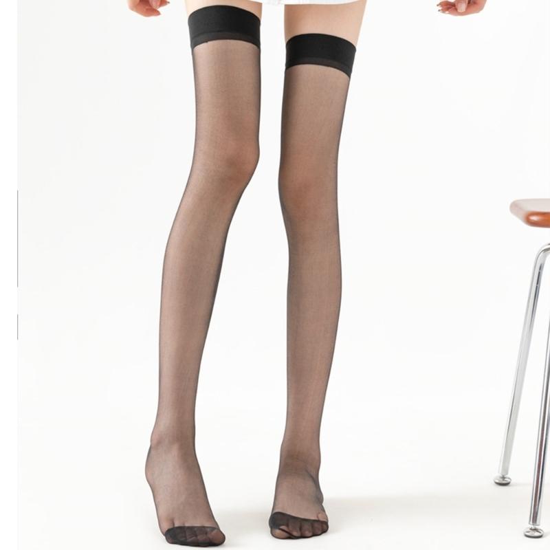 Летние прозрачные нейлоновые носки, тонкие шелковые чулки до бедра, однотонные чулки выше колена, носки для школьниц JK