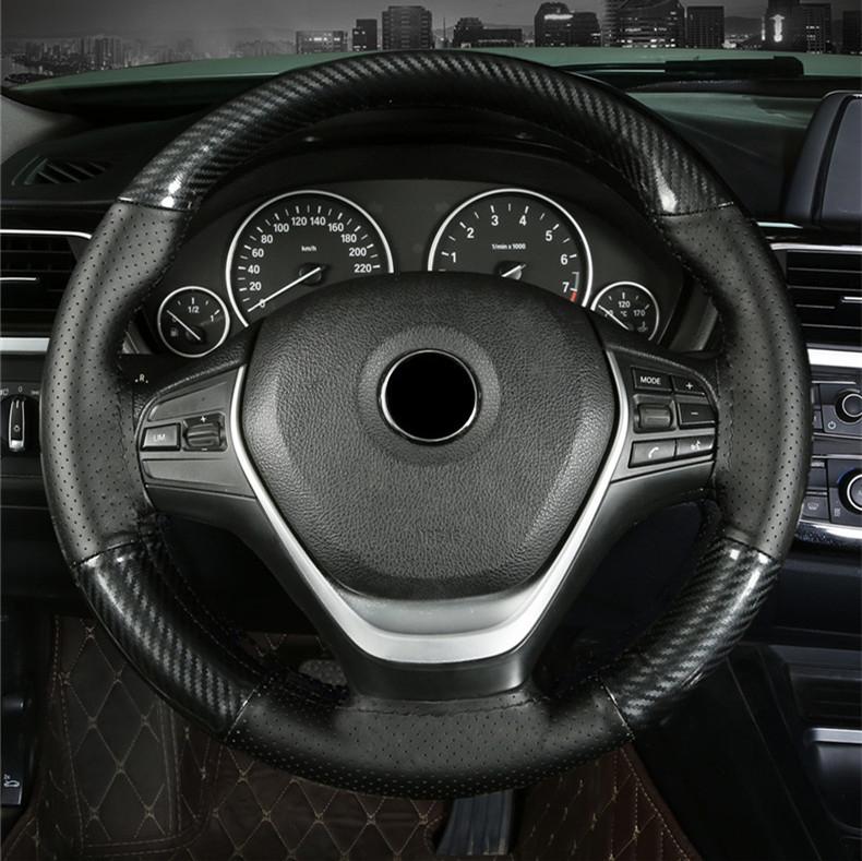 38СМ Делюкс Черный Карбон и Кожа Отделка Чехла на Руль Универсальный