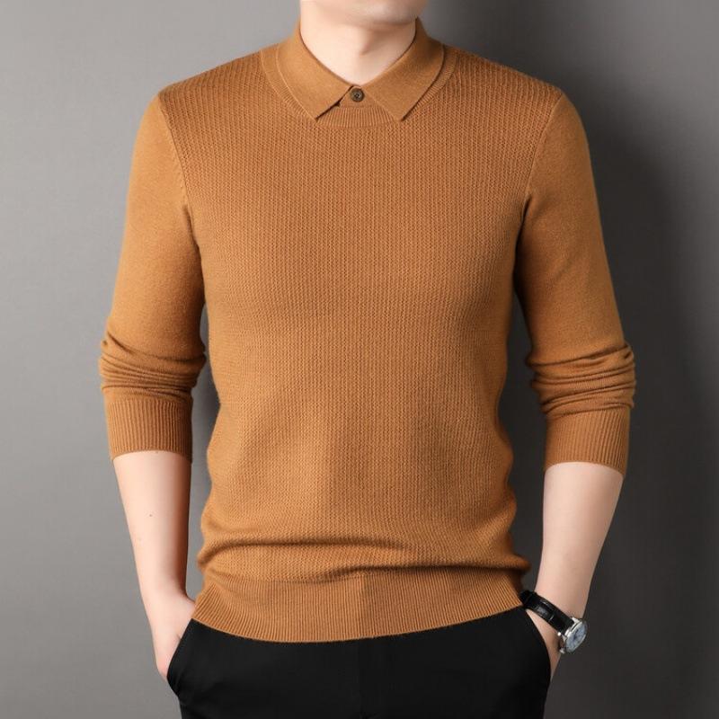 Осенние и зимние свитера для мужчин, модные однотонные лацканы, мужские длинные рукава, рубашка, вязаный свитер