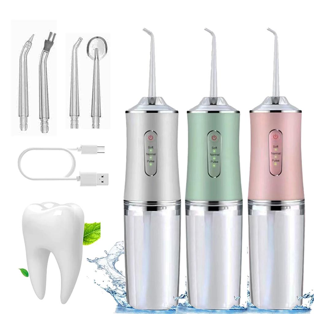 Portable Dental Water Flosser Oral Irrigator USB Rechargeable Water Floss Jet Tooth Pick 4 Tips 220ml Mouth Washing Machine