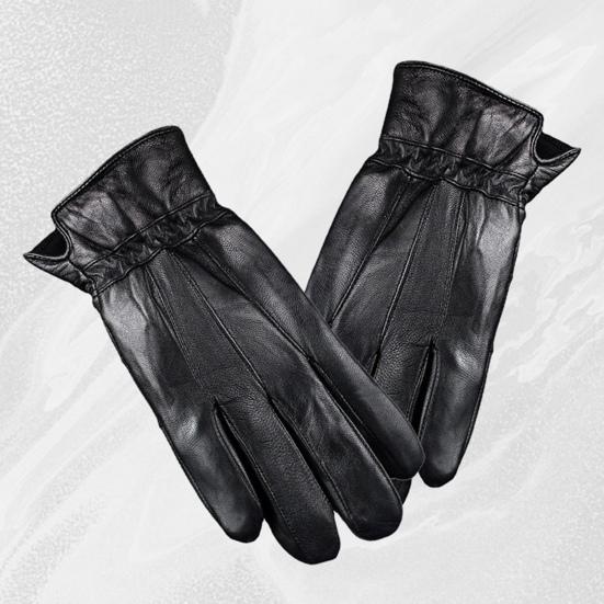 Мужские кожаные перчатки Зимние теплые полнопалые спортивные перчатки Совместимые с сенсорным экраном Ветрозащитные велосипедные перчатки для работы на открытом воздухе, бега, выполнения поручений