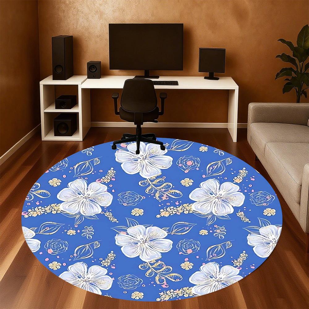 1pc Floral Pattern Round Chair mat Area Rug - Non-Slip, Floor Mat for Office, Bedroom, home decor Christmas Gift p0811199
