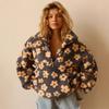 2025 Winter Autumn Women's Fleece Floral Sweatshirt Fashion Warm Fuzzy Pullover Top