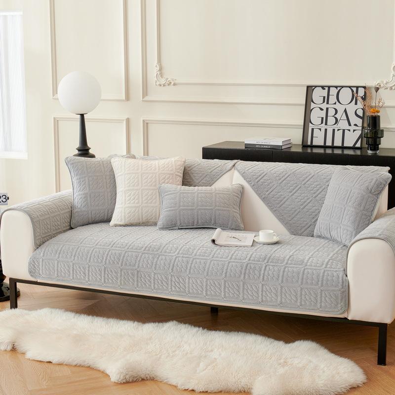Winter Sofa Cushion Plush Non-Slip Thickened Sofa Cover Soft Sofa Cover Universal Solid Color Wheat Field Couch Cover Pillowcase