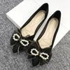 2025 New Bow Soft-soled Ladyshoes Pointed Head Shallow Mouth Fairy Flat-soled Single Shoes Femininity Bridesmaid Shoes