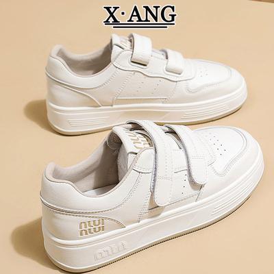 Кожаные студенческие туфли на плоской подошве, детские, весна 2025, новые, на липучке, женские, повседневные спортивные туфли, кеды