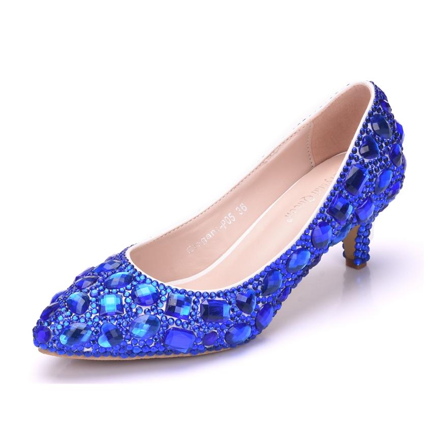 Женские туфли-лодочки Ручной работы Женские Благородные Бриллиантовые Свадебные Туфли Сексуальные Женские Платье Высокие Каблуки 5СМ