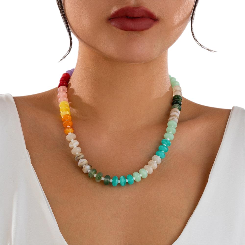Acrylic Colorful Beads Choker Necklace Bohemian Y2K Neck Jewelry Rainbow Clavicle Chain for Women