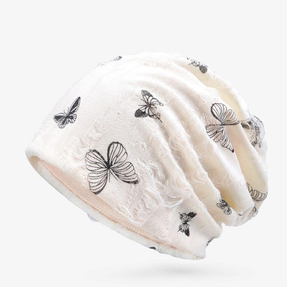 Korean Style Butterfly Print Beanies Thin Pullover Hat Harajuku Hair Caps  Winter