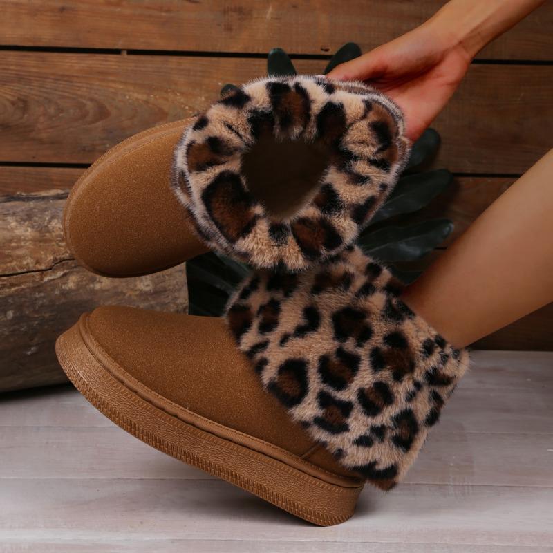 Мода Модные зимние сапоги Leoaprd Fur для женщин из искусственной замши с хлопковой подкладкой на платформе женские зимние нескользящие толстые плюшевые ботильоны