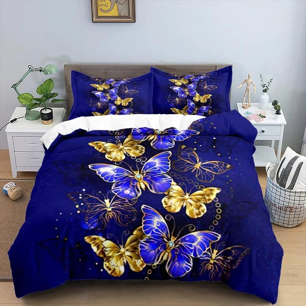 Butterfly Bedding Set 3D Flower Duvet Cover Quilt Cover with Zipper Queen Double Polyester Comforter Set Kid Girl Christmas Gift