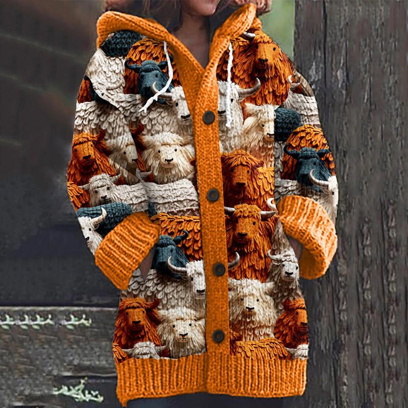 Womens 3D Animal Print Hooded Sweatshirt Casual Open Front Jacket