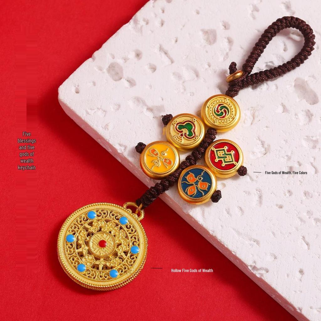 Китайский брелок-подвеска «Пять благ»: Ретро подвеска из золотого сплава с иероглифом Фу