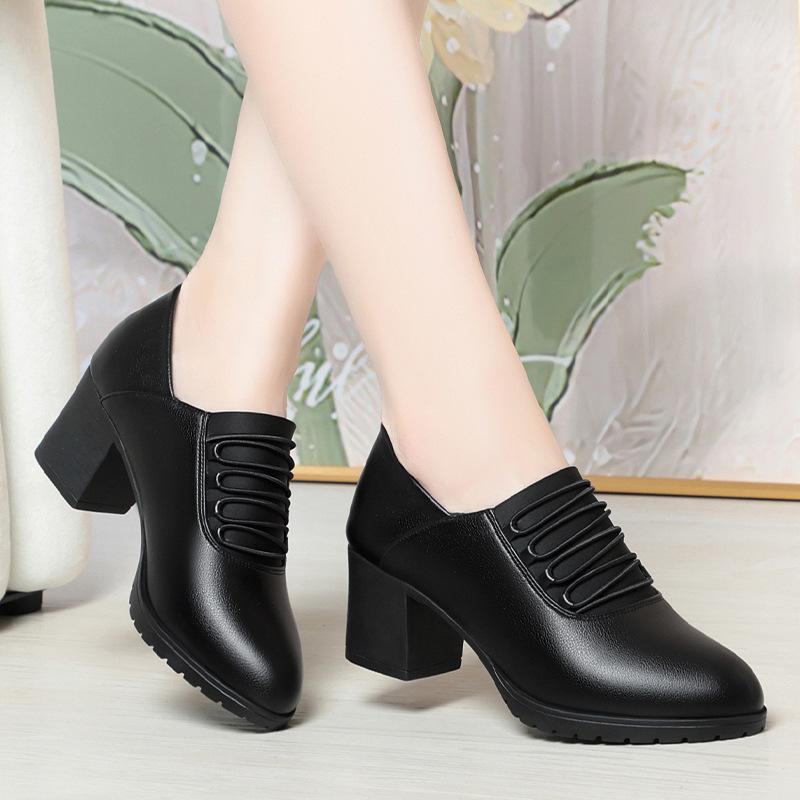 Fashion Autumn Winter Soft Sole Soft Leather Comfortable Thick Heel Shoes Middle Deep Mouth Fashion Women's Elegant Single Shoes Daily