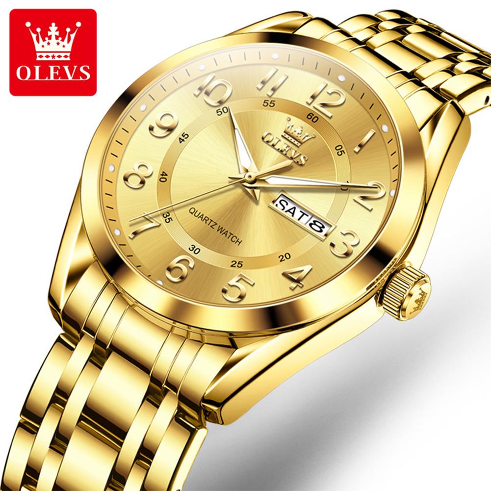 OLEVS 3666 Luxury Man Watch Stainless Steel Waterproof Dual Calendar Classic Large Digital Dial Original Quartz Watches for Men