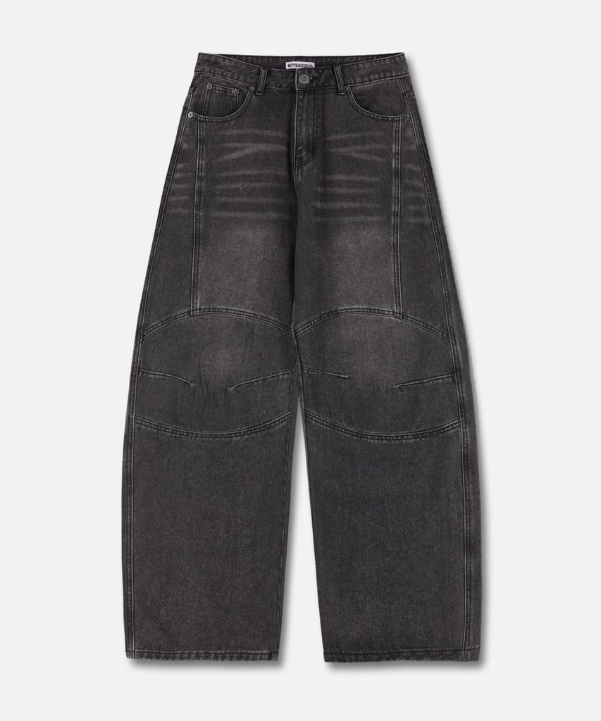 NP STUDIO Washed Wide Biker Denim Pants Gray