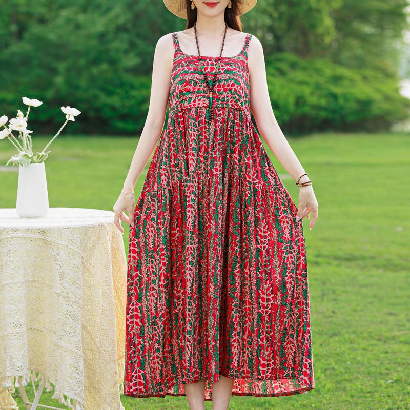 Элегантное платье на бретельках для женщин, большие размеры, повседневное летнее длинное платье, винтажная женская одежда среднего возраста