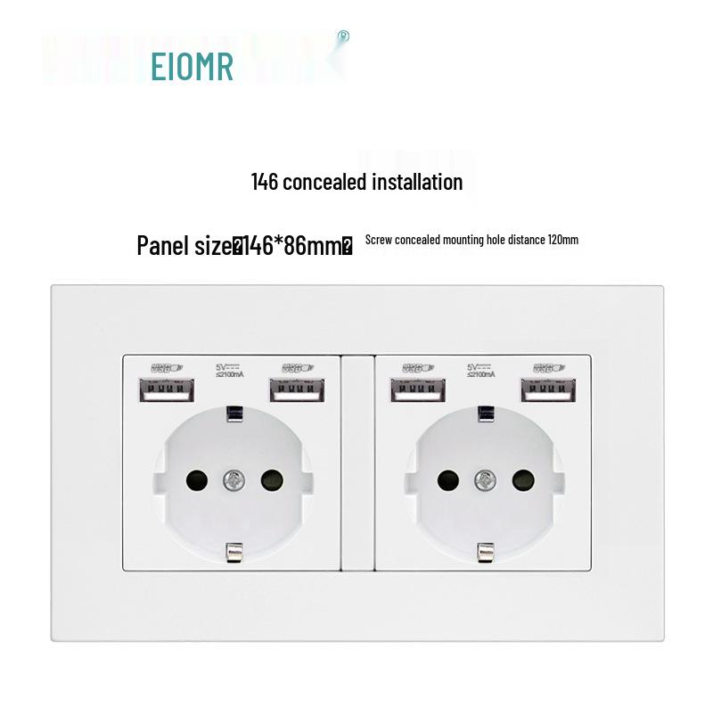 European German Standard Dual USB and Type C Socket Panel