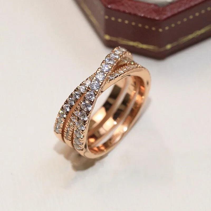 Full of Diamonds, Three Rows of Crossed Rings, Simple and Versatile, Personalized Niche Design, Rings, Light Luxury Temperament, Women
