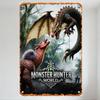 Металлическая жестяная табличка Monster Hunter World, винтажная сцена битвы с монстрами, плакат в рамке для декора стены дома, бара, мужской берлоги, клуба, ресторана