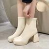 High Heels Short Boots Women Fashion Shoes Autumn Winter Chunky Heels Waterproof Square Toe Plus Size Ankle Boots
