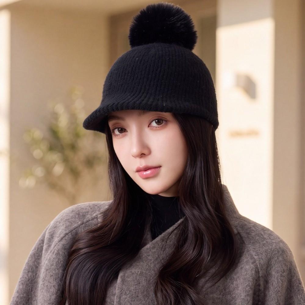 Windproof Knitted Baseball Cap Thermal Ear Protection Hat Pompom Plush Beanie Outdoor Activities