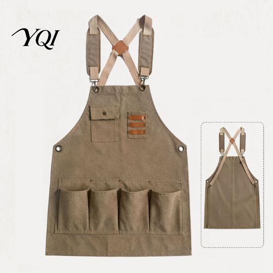 Stain Resistant Kitchen Apron Work with Pockets & Tool Strap, Heavy Duty for Utility Woodworking Gardening Mechanical Repair, Waterproof Men Women