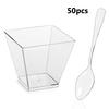 50pcs Clear Plastic Dessert Cups with Spoons for Tasting Pudding Yogurt Jello Shots Ice Cream and Snacks