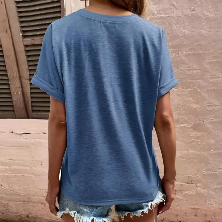 Comfortable European American Fashion Ladies V Neck Tees Short Sleeve Solid Color Female Tops Streetwear Women T Shirts