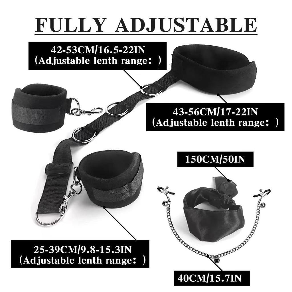 Handcuffs Nipple Clamp Adult Sex Game Bondage Restraints Fetish Collar Chain Bra Clips BackHandcuff Eye Blinder Sex Product