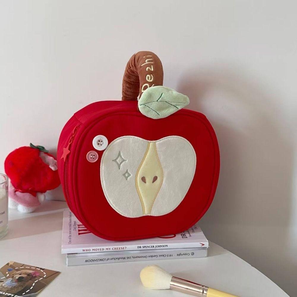 Red Fruit Makeup Bag Velvet Travel Cosmetic Bag Multifunctional Cute Handbag Trips