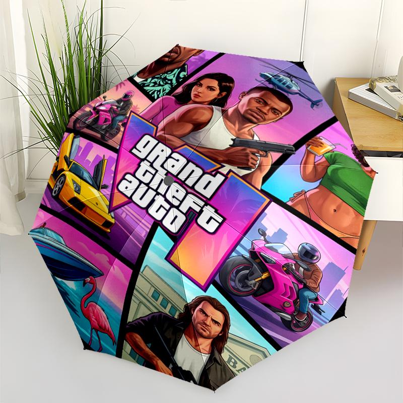 Автоматический зонт с принтом Grand Theft Auto, 8 спиц, железный каркас, пластиковая ручка, подходит для путешествий на открытом воздухе и на каждый день, идеальный подарок