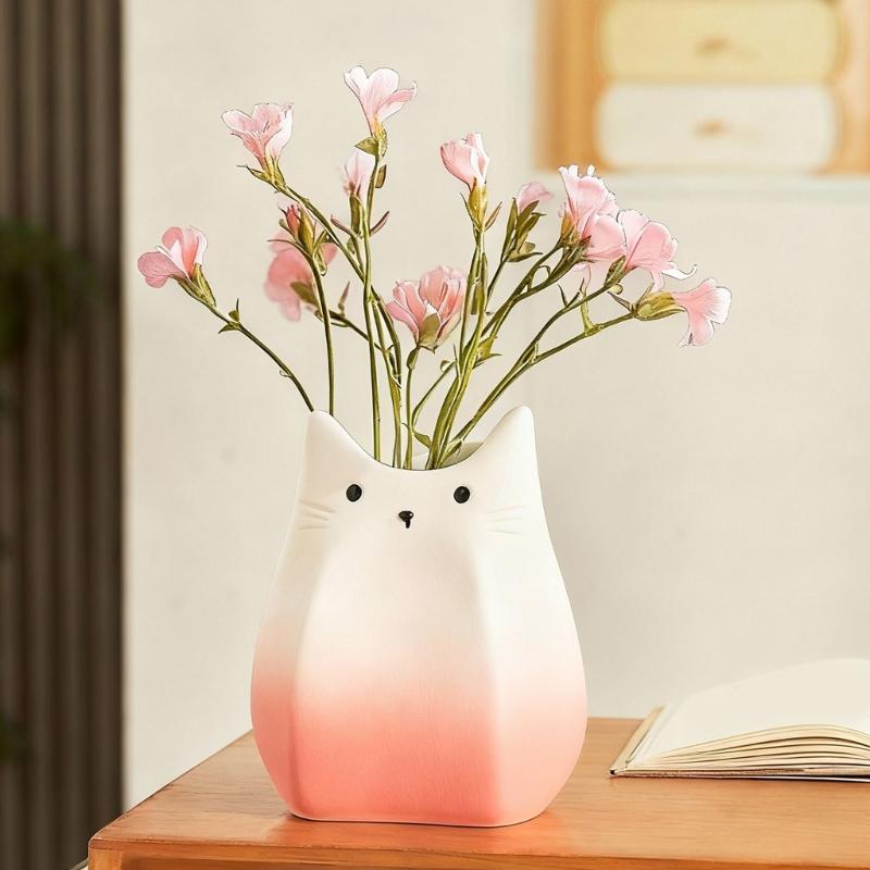 Cats Shape Ceramic Vases For Flowers Arrangement Container Aesthetic Small Planter Pot Home Office Desktop Shelf Decors